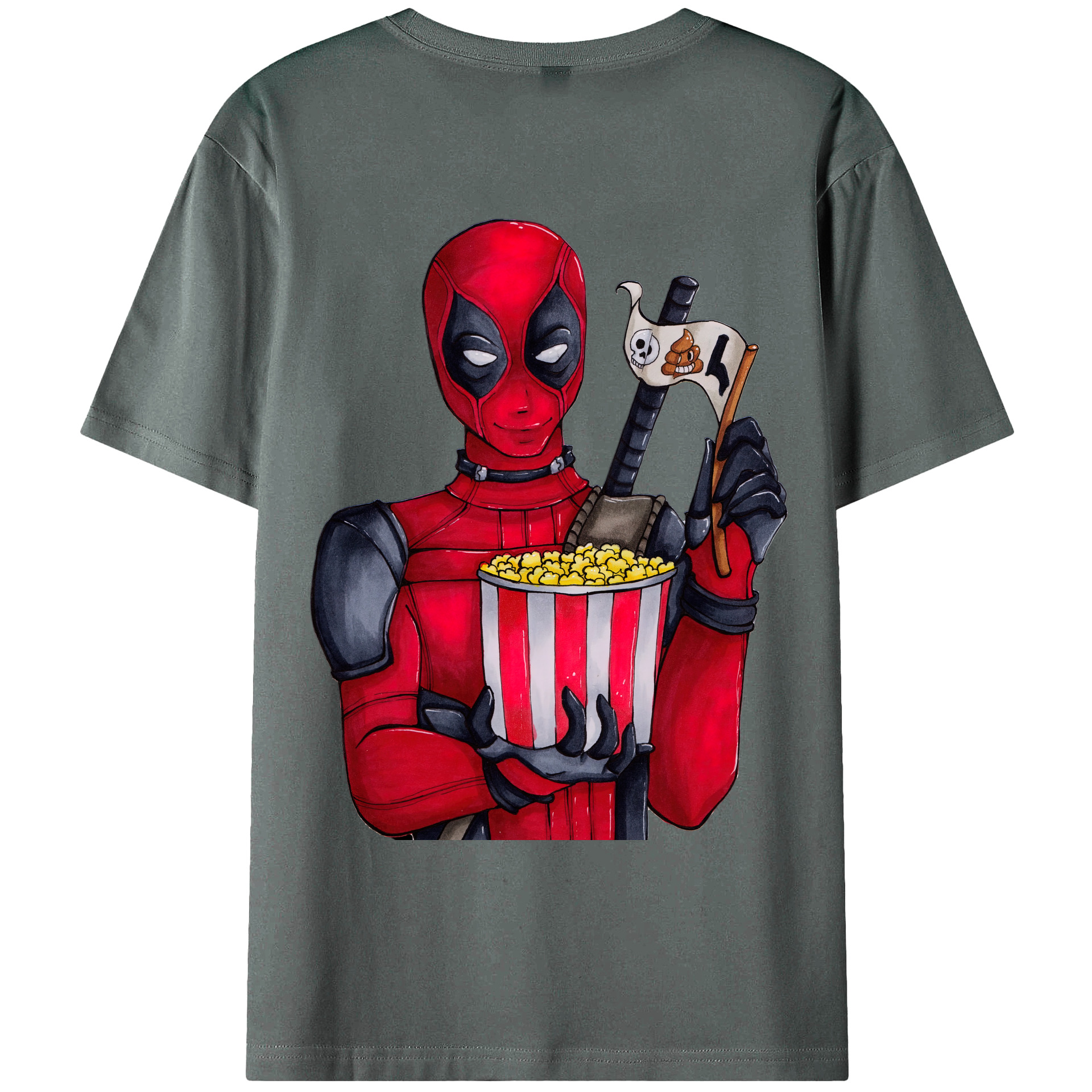 （画像用） Deadpool デッドプール 綿100％ メンズ半袖Tシャツ（バックプリント） 通気性